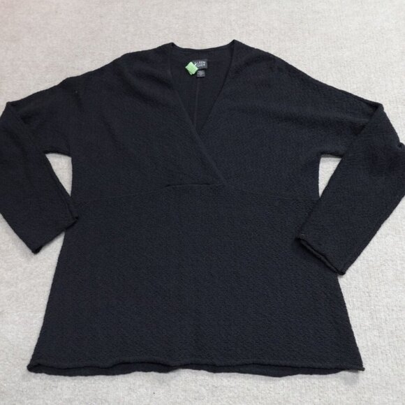 Eileen Fisher Womens Sweater  Black V-neck Loose Knit Wool - Picture 1 of 13